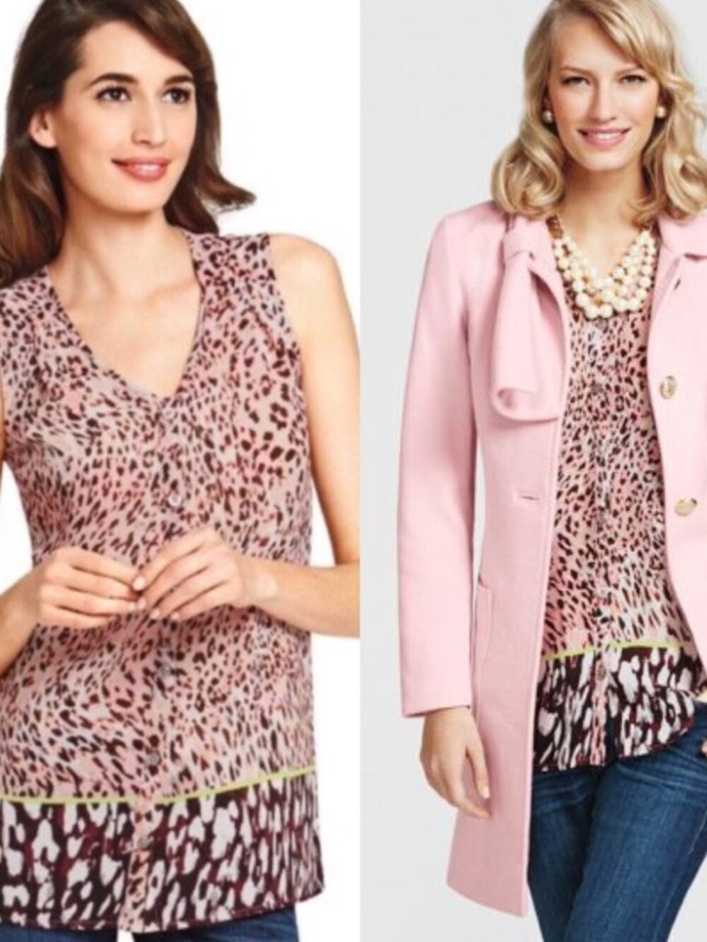 NWT CAbi Beguile Button Up Tunic Style 108 Pink Leopard Animal Print Size Small